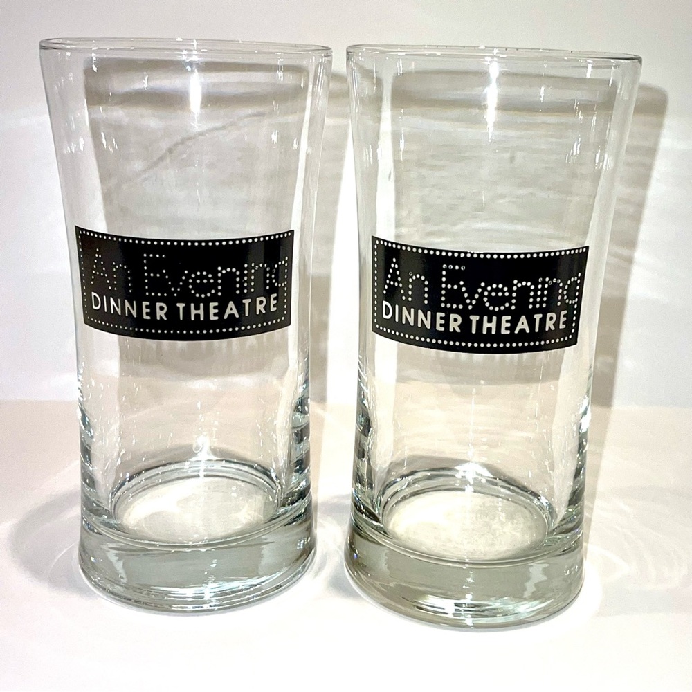 90s Vintage An Evening Dinner Theatre Drinking Glasses Set Of 2 Elmsford NY RARE